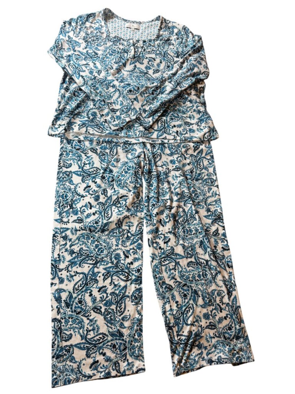 Karen Neuburger Blue White Paisley Pajama Set 1X Soft Cotton Blend 2 Piece